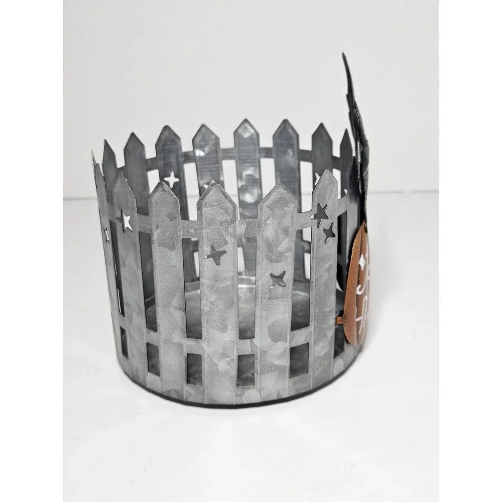 Kohl's Celebrate Halloween Together Black Cat Pumpkin Candle Holder Metal Fence